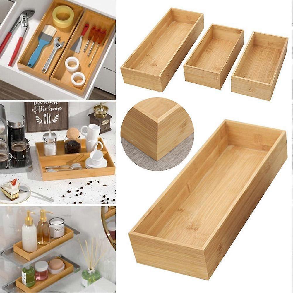 Bamboo Storage Wooden Box Organization Storage for Kitchen & Makeup Tool