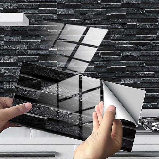 Rectangular Tile Decorative Adhesive, 3D Waterproof Mosaic Marble Pattern Adhesive Decoration (Black Marble, 24 PCS)