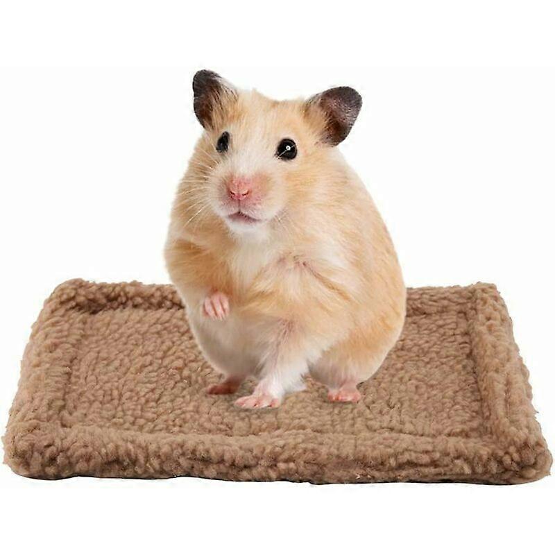 Small Guinea Pig Hamster Bed House Rectangular Plush Warm Mat Sleep Pad Cushion Pets 30*20cm (Light Brown)