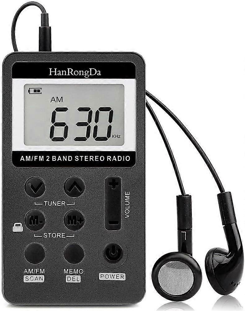 Mini Portable Stereo Radio, Rechargeable Pocket Radio DSP AM FM 2 Band Stereo Radio Digital Receiver with Earphone for Elderly, Simple to Use (Black)