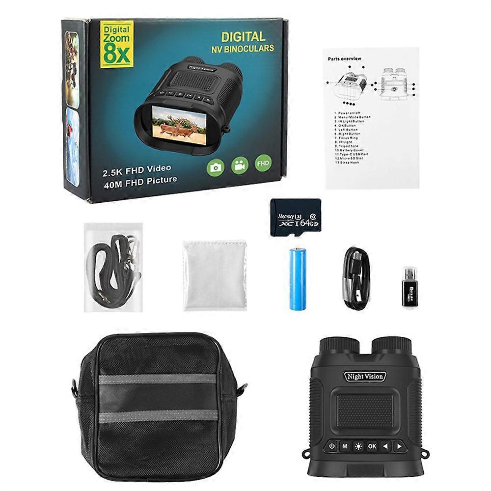 Redkid Jumelles de vision nocturne 8X Zoom 300M Caméra binoculaire numérique infrarouge 2.5K UHD 40M