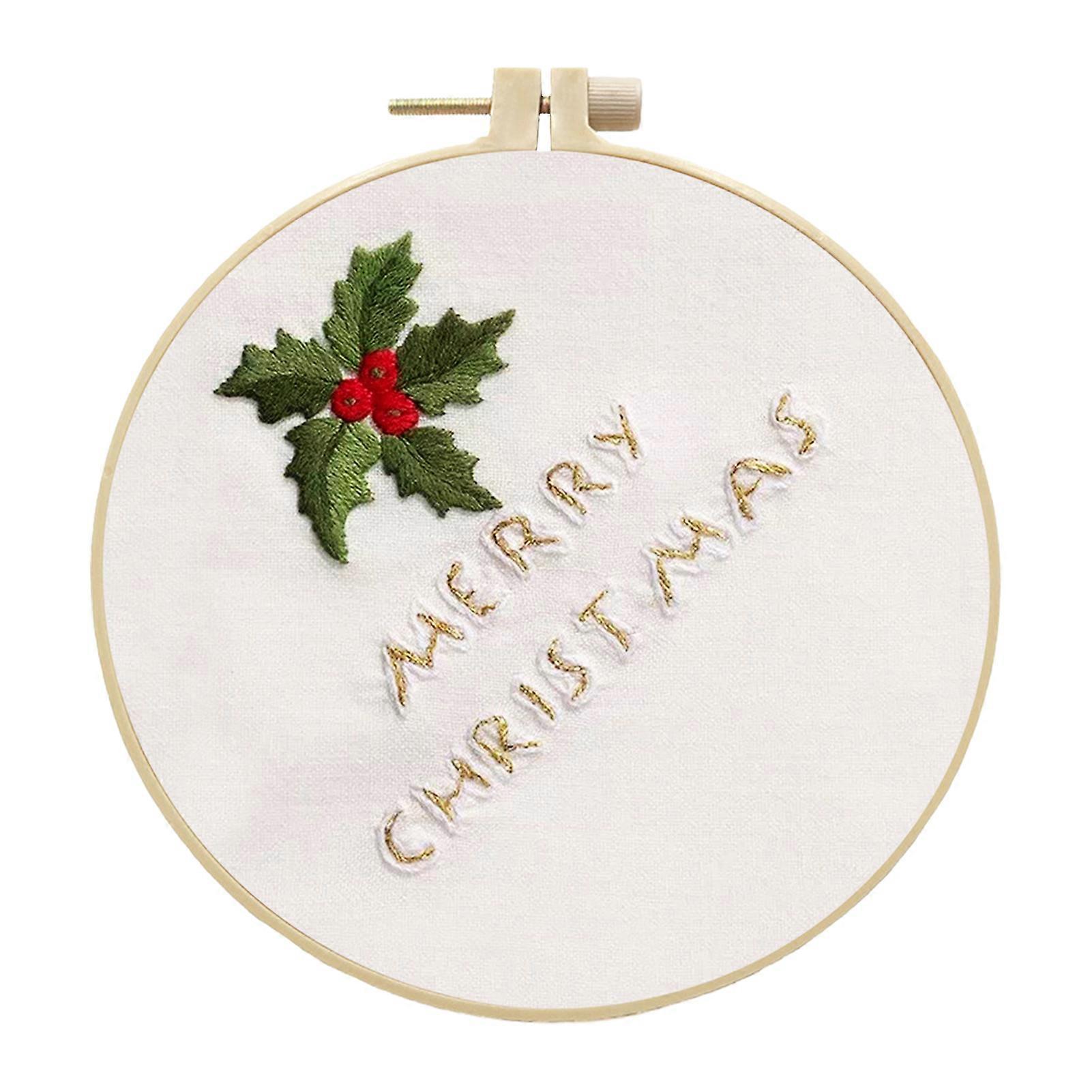 DIY Embroidery Kit Christmas DIY Embroidery Material Package Embroidery Kit with Patterns Instructions Embroidery Hoops Threads Needle for Beginners