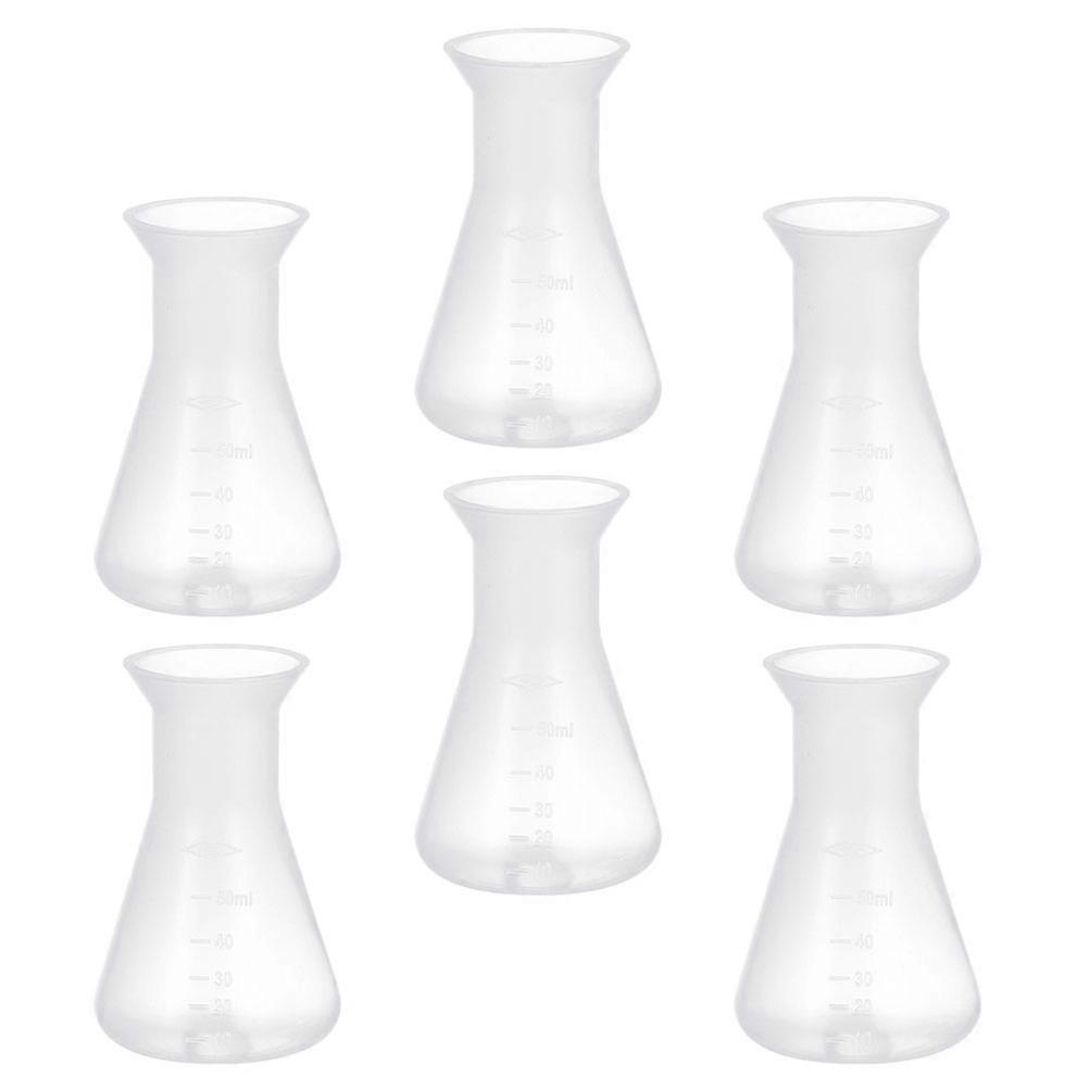 6pcs 50ml Plastic Conical Flask Experiment Flask Cone Bottle Laboratory Tool