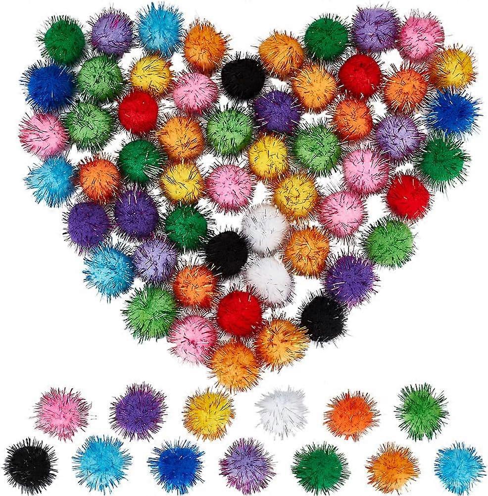 130Pcs 13 Colors Large Pom Poms Bulk Pompom Balls 30mm Fibre Soft Fluffy Round Fuzzy Tinsel Sparkle Ball Glitters Cat Kitten Chase Pompoms for Crafts 