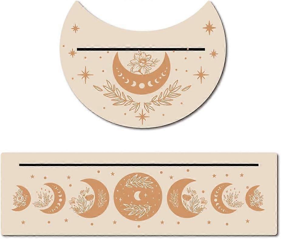 2PCS Wooden Card Stand for Tarot 5" Moon Shape and 10" Rectangle Wood Tarot Cards Altar Stand Display Holder Witch Divination Tools Majic Ceremonial W