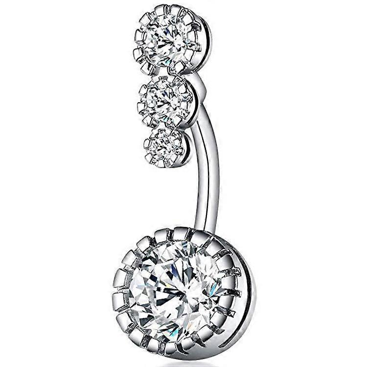 Navel piercing in 316L surgical steel with clear cubic zirconia
