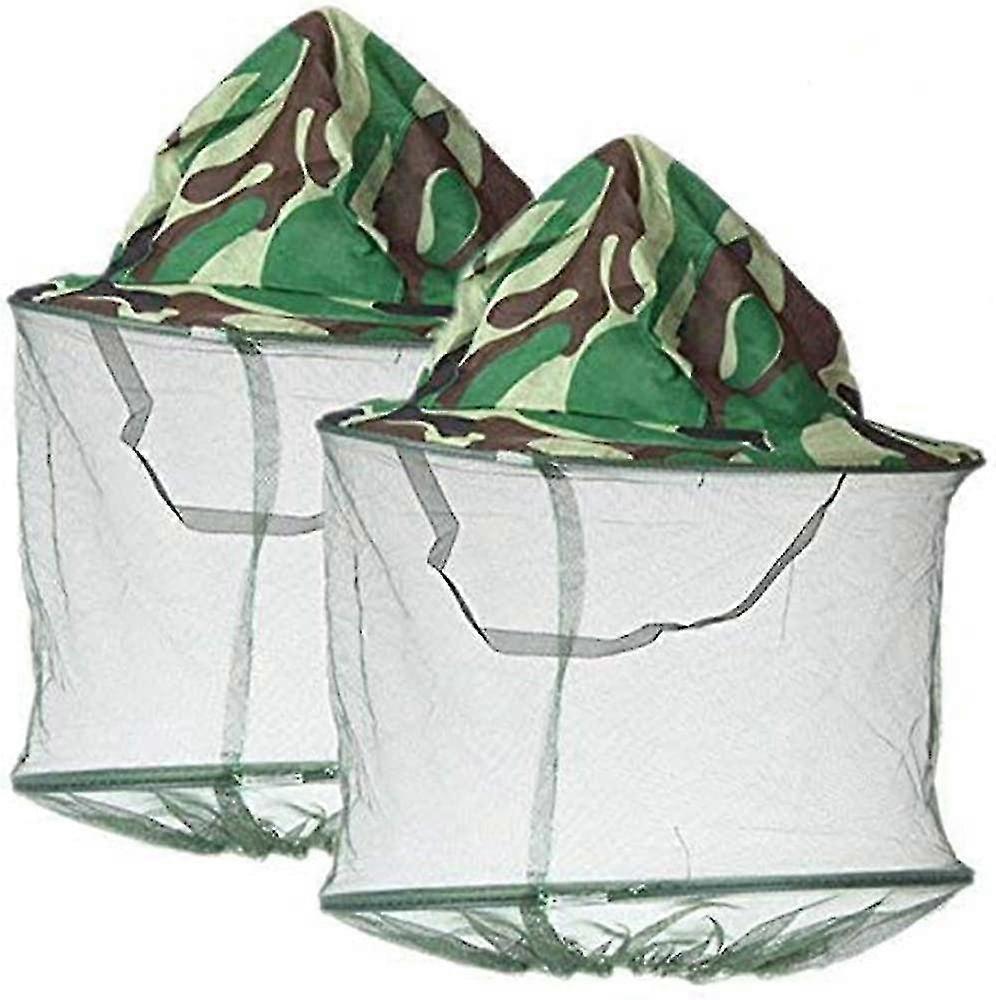 2 قطع التمويه تربية النحل مربي النحل مكافحة البعوض النحل علة الحشرات يطير قناع قبعة قبعة مع شبكة الرأس شبكة حماية الوجه معدات الصيد في الهواء الطلق (مع