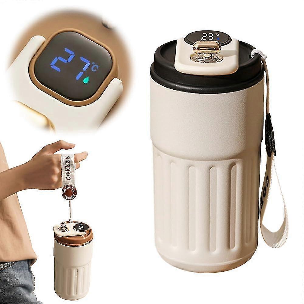 Coffee Thermos with Temperature Display, 450ml Temperature Display Water Bottle, Smart Thermal Coffee Mug with LED Temperature Display, Portable Vacuu