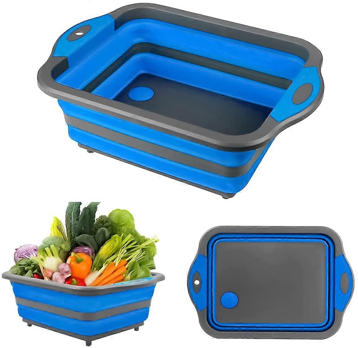 4 in 1 foldable cutting board with sink (blue)
