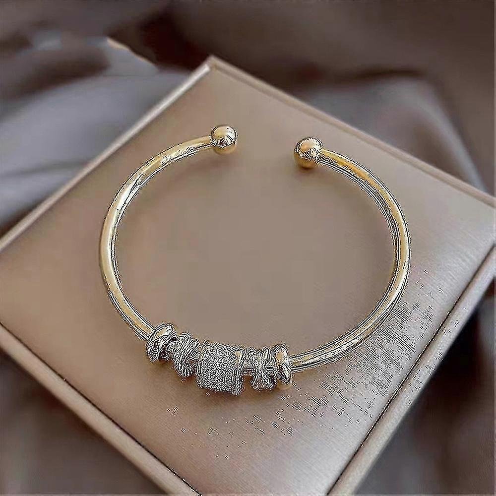 9ct Gold Bangle Ball Open Torque Bangle For Women With Cubic Zirconia Bracelet