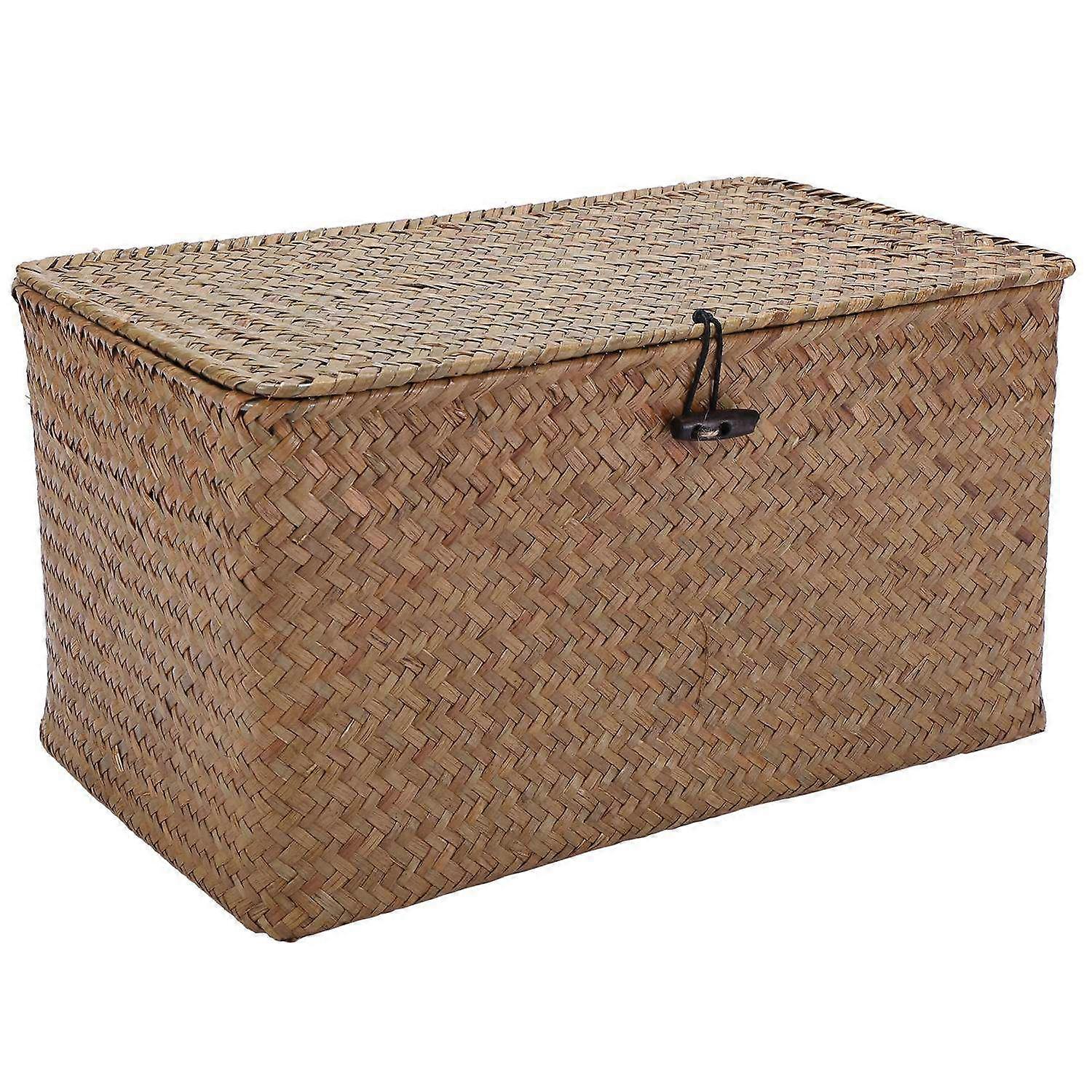 Handgemachter Stroh gewebter Korb mit Deckel Make-up Organizer Box Seegras Wäschekörbe Rattan Schmuck B