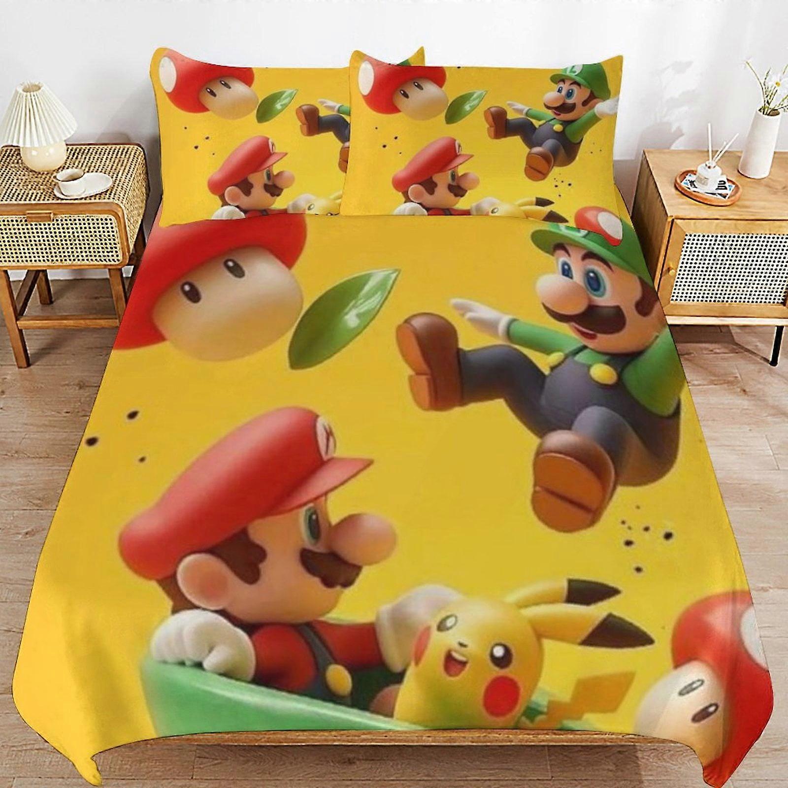 Bedding set JP24 Super Mario 3-Piece Comforter,Super Mario Bedding Set, Soft Microfiber Duvet Cover Set with Zipper Closure TH24