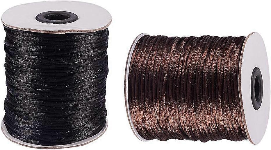 200 Yard Rattail Nylon Cord 2mm Saddle Brown Black Chinese Knotting Cord Braided Shamballa Macrame Thread Beading String for DIY Jewellery Making Kumi