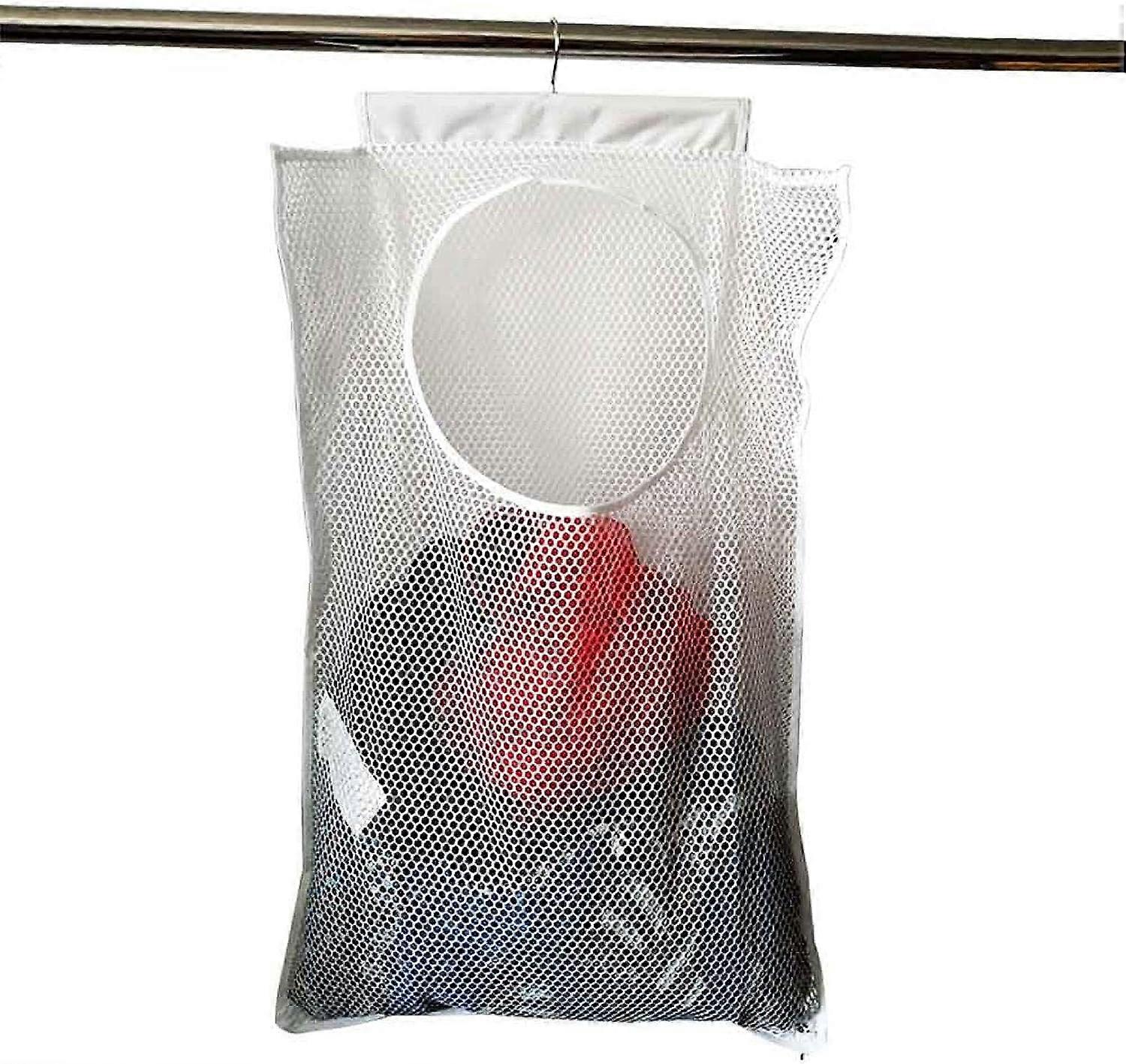 Hanging Laundry Basket, Foldable, Mesh Breathable, White