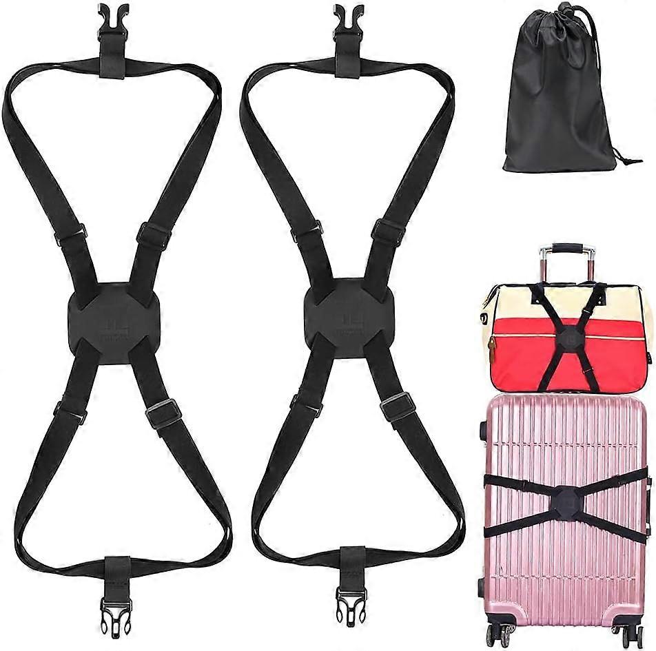 2 Pack Luggage Straps, Highly Elastic, Adjustable Buckles, Heavy Duty Travel Luggage Belt, Elastic Easy Carry, Bag with Buckles (Black)