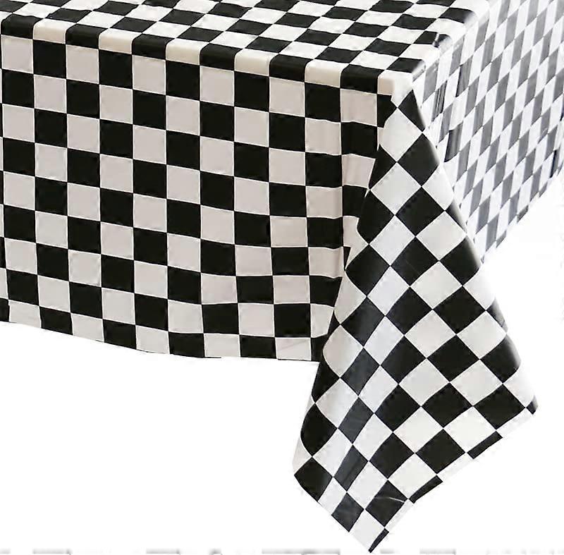 54" x 108" Black and White Checkered Tablecloth Racing Tablecloth Party Disposable Rectangular Checkered Flag Plastic Checkered Tablecloth