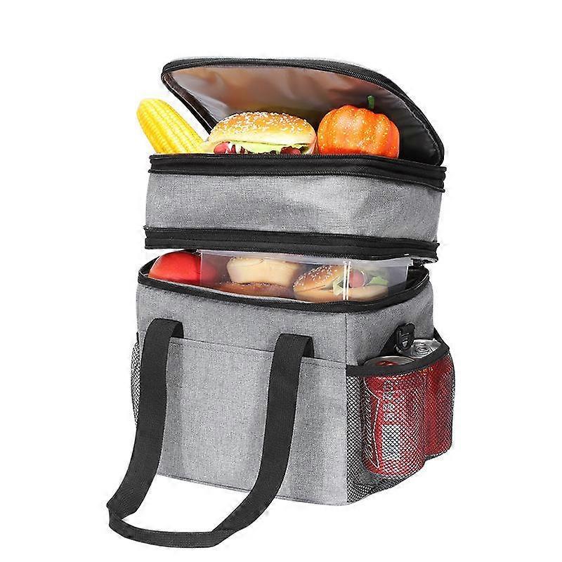 Lunch Box Double Deck Expandable Insulated Lunch Bag with Adjustable Shoulder Strap