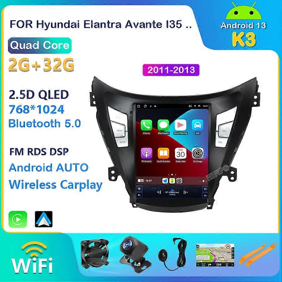 DSP Carplay Tesla screen 8+128GB Android 13 Car Multimedia Player For Hyundai Elantra 2011 2013 2016 Radio Auto Stereo Head Unit