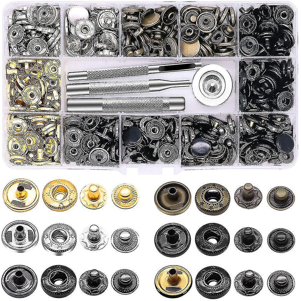 120 Set Leather Snap Fasteners Kit, 12.5mm Metal Button Snaps Press Studs With 4 Setter Tools, 6