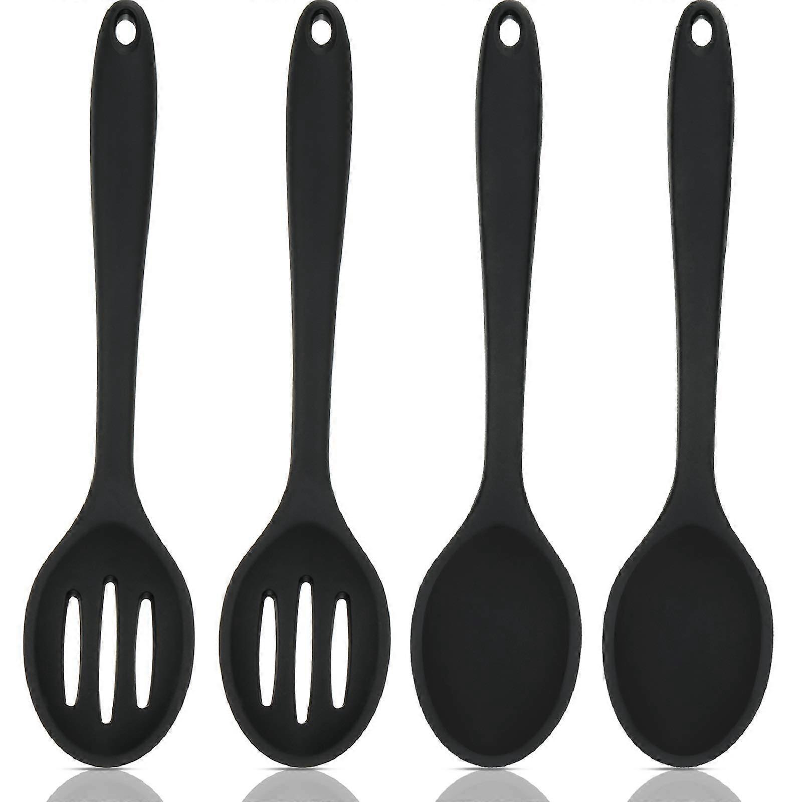 4 Pieces Silicone Nonstick Mixing and Slotted Spoons Set, Large Silicone Serving Slotted Spoon Nonst