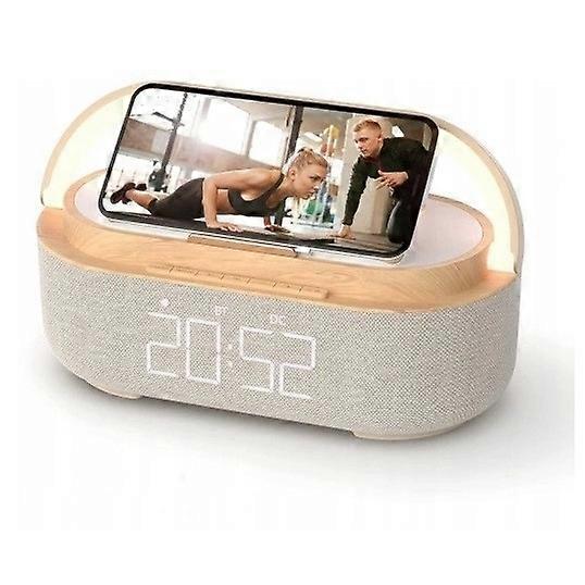 FM Radio Digital Alarm Clock with Wireless Charging, Multifunctional with USB Charging Port, Bluetooth Speaker, LED Display, Lamp with Mobile Phone Ho