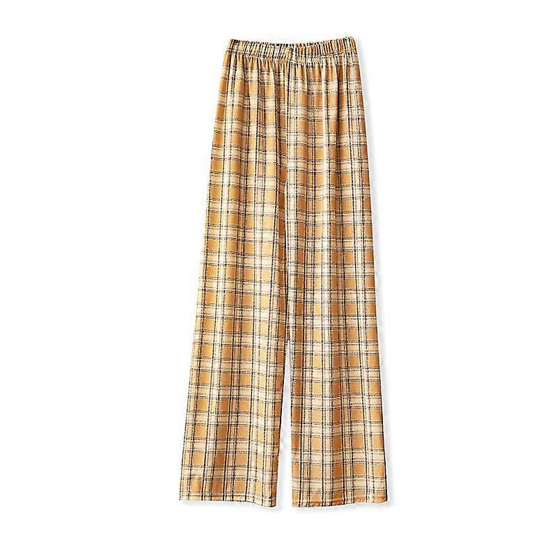 Women's Plaid Pants Elastic High Waist Straight Pants Mopping Pants