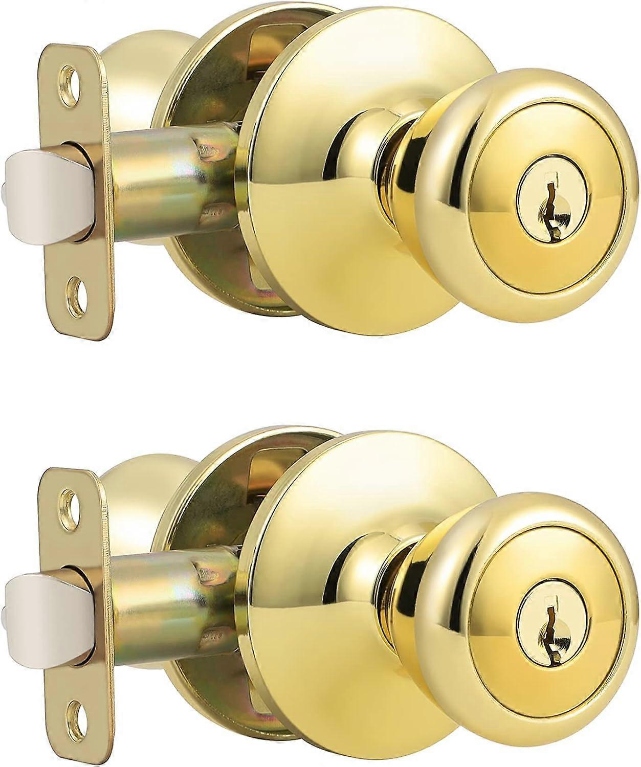 Keyed Alike Door Knobs 2 Pack, Polished Brass Tulip Entry Design, Durable Exterior Door Hardware