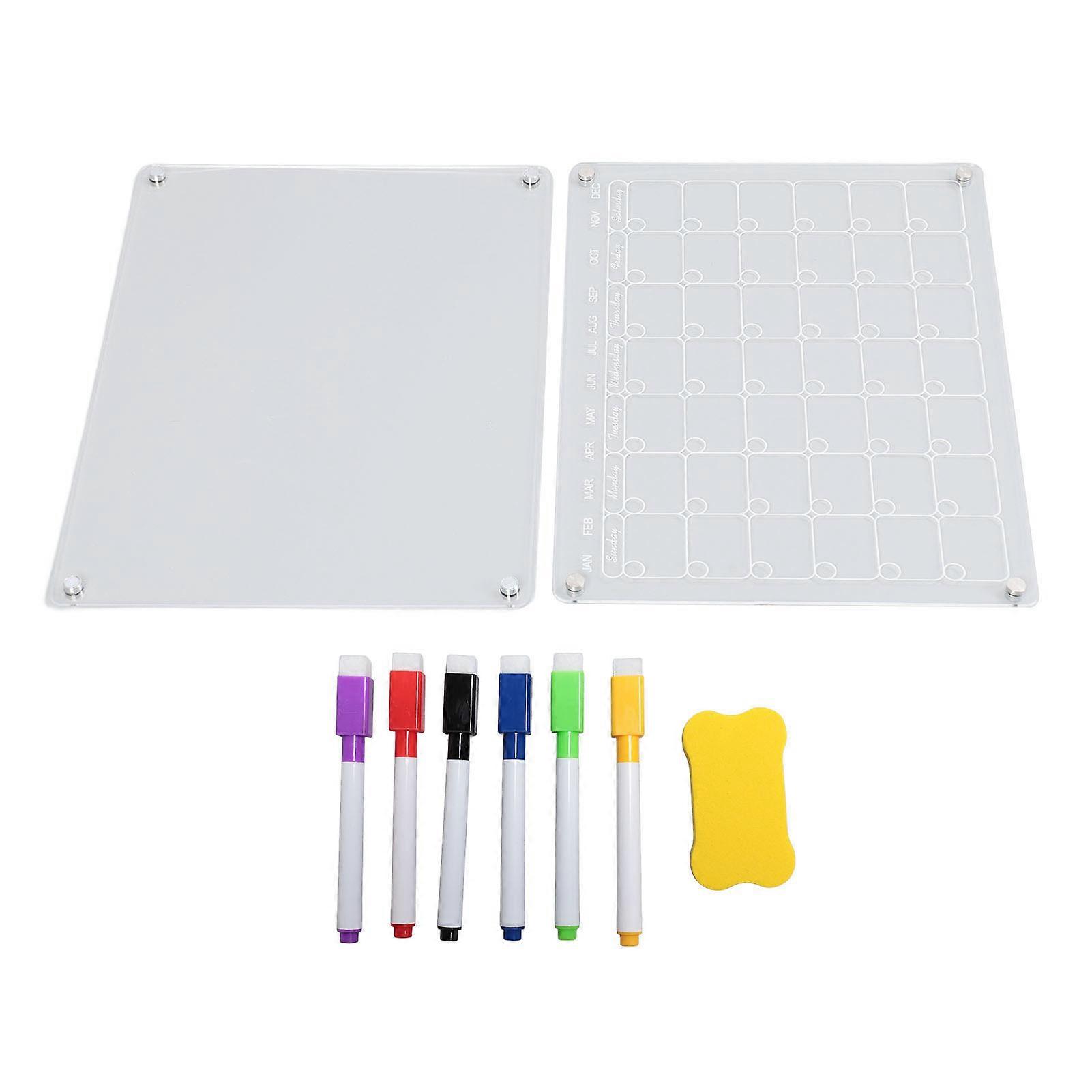 Magnetic Acrylic Calendar Reusable Clear Dry Erase Fridge Board with 6 Markers 1 Board Eraser for Monthly Weekly Daily Plan