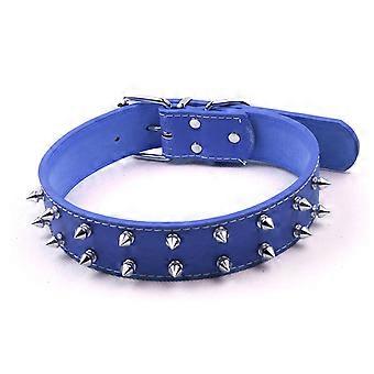 Punk Style Dog Collar with Spikes PU Leather Adjustable Studded Spiked Dog Collar Rivet Pet Collar for Medium to Large Dogs Blue