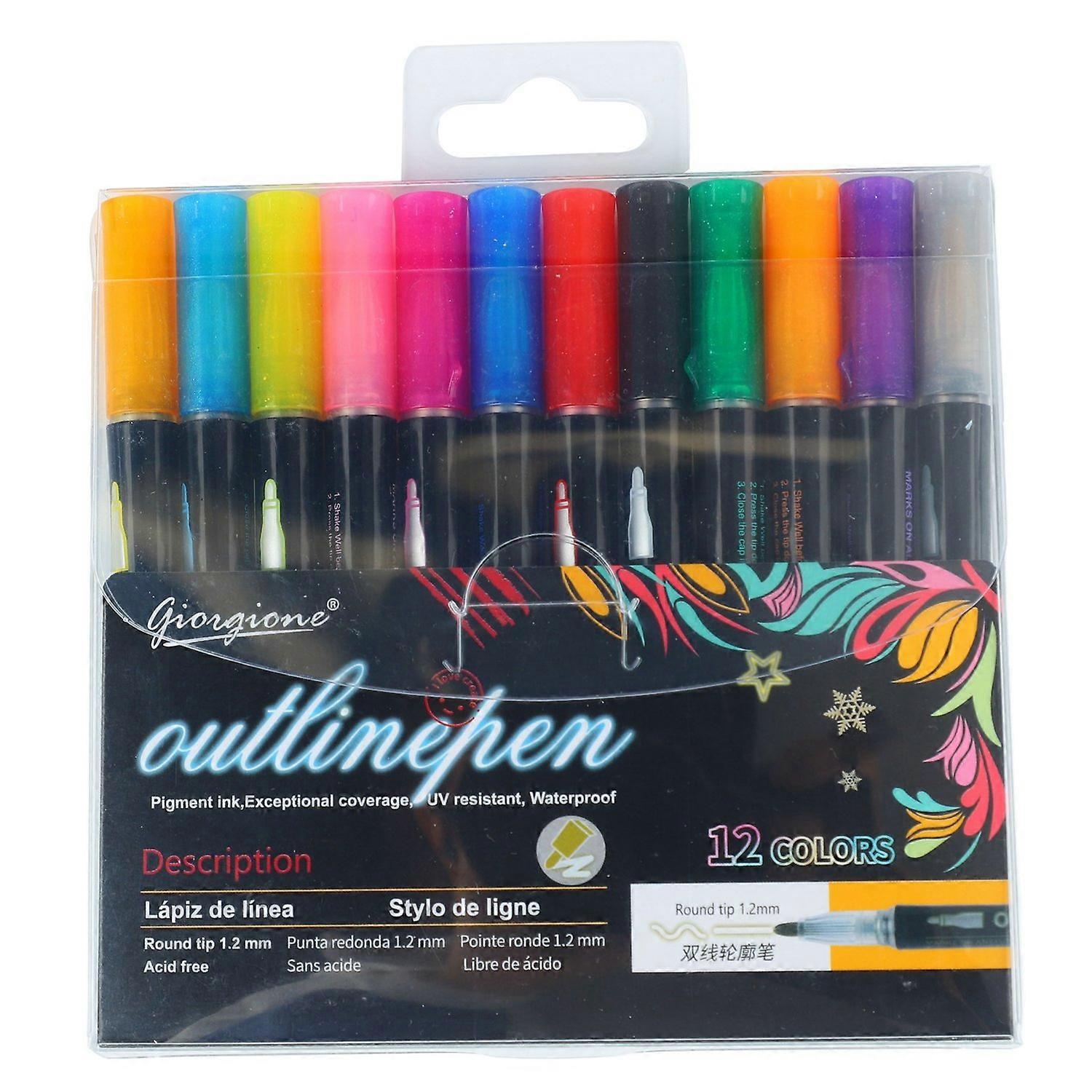 12Pcs Highlighter Assorted Colors Round Fiber Nib Quick Drying Press to Use Note Taking Pen for Scho