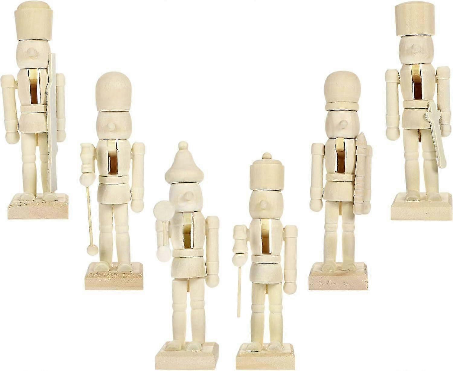 DIY Wooden Christmas Nutcrackers: 6PCS Wooden Unfinished Nutcracker Christmas Decor DIY Blank Unpainted Nutcracker Puppet Ornament Nutcracker Soldier