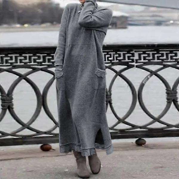 JKASHDK Women's Fashion Spring Fall Solid Color Print Long Sleeve O-Neck Middle Waistline Casual Dresses