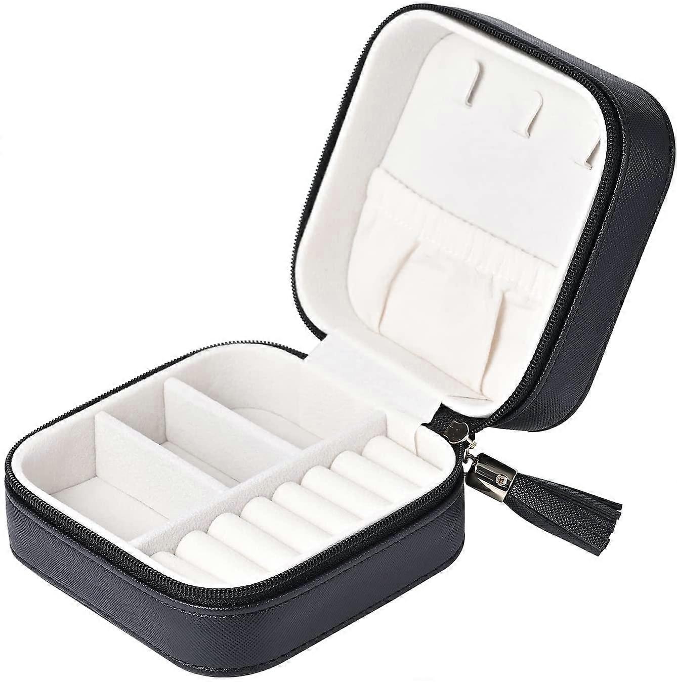 Luxury Leather Jewelry Box for Travel, Small Size Organizer with Removable Compartments, Elegant Black Design, Durable Material