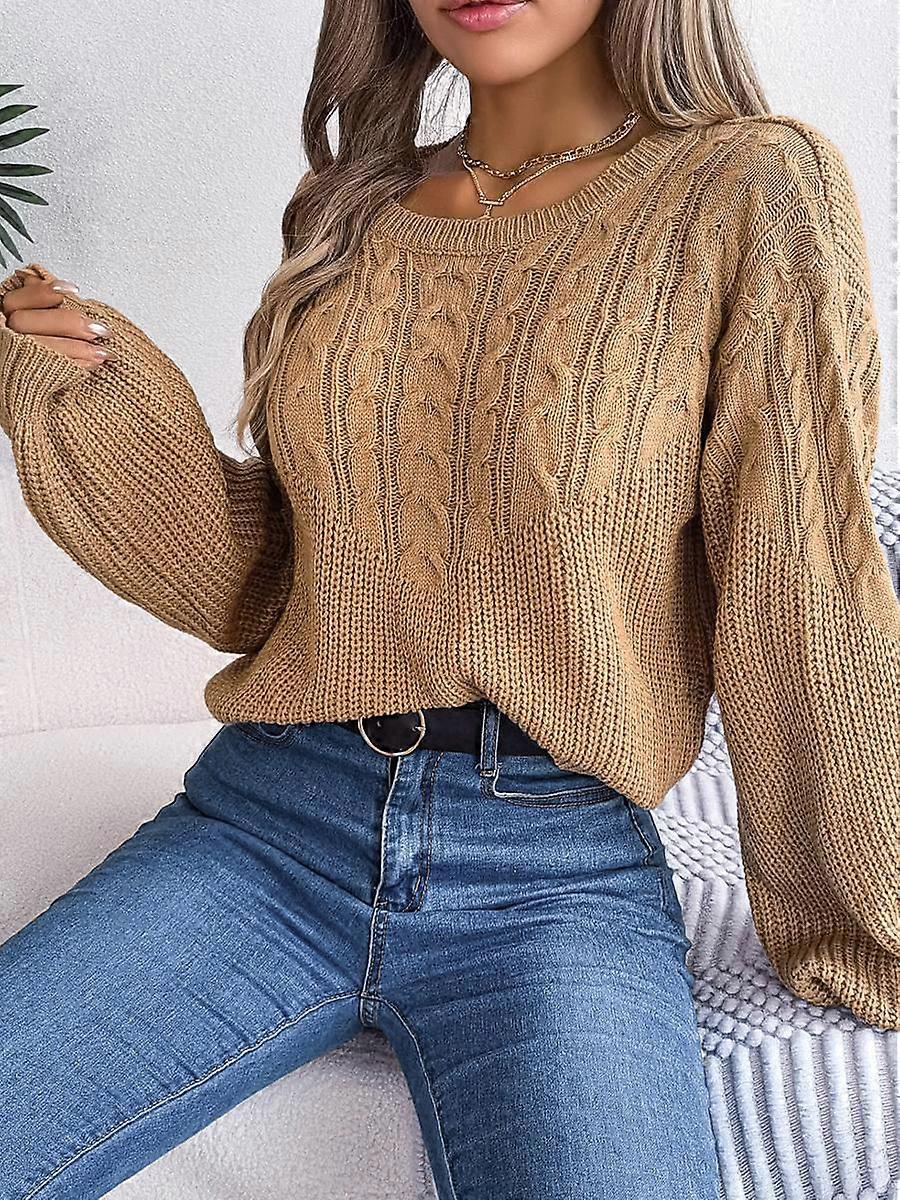 Casual Solid Color Sweater Women's Patchwork Lantern Sleeve Pullover Top