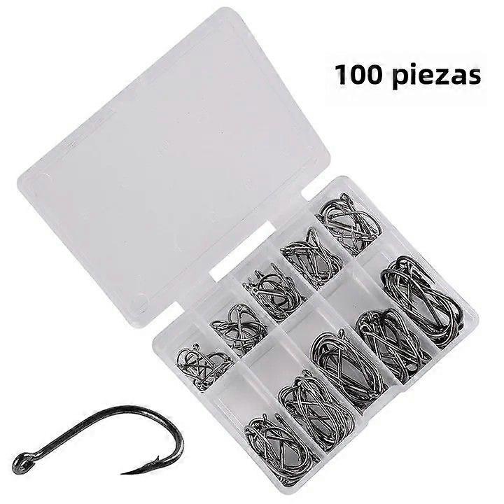 ORJD 100pcs Fishing Hooks Set Sea Freshwater Fishing Hooks Carbon String Fishing Tools Barbed Carp Hook Fishing Accessories