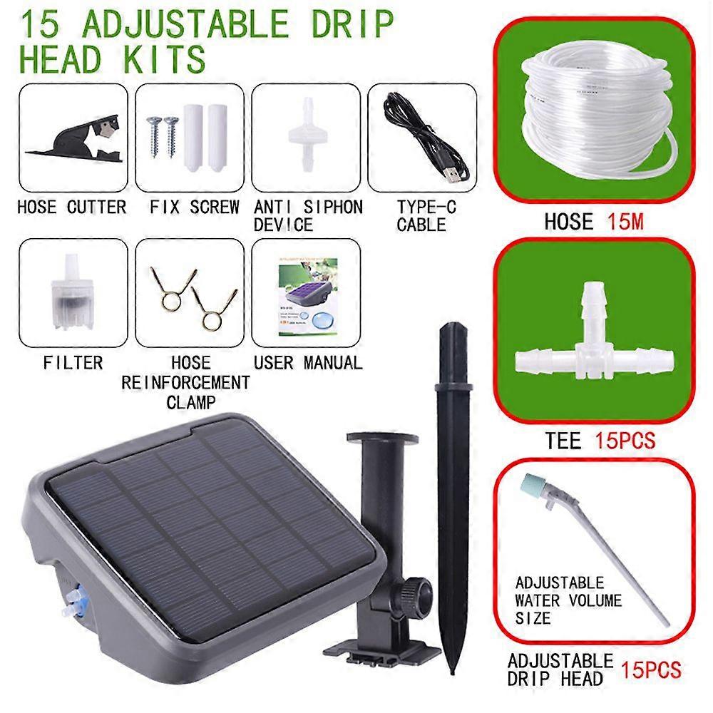 Solar Irrigation System Automatic Drip Irrigation Kits with 15Pcs Drippers Watering Device for Potted Plants Indoors Outdoors