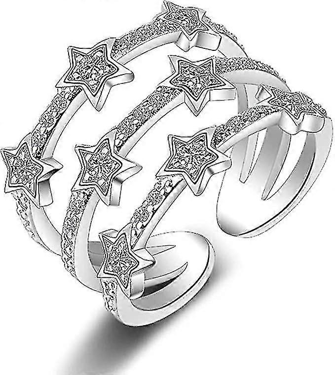 Anel de estrela de prata com cristal ajustável para mulheres e meninas