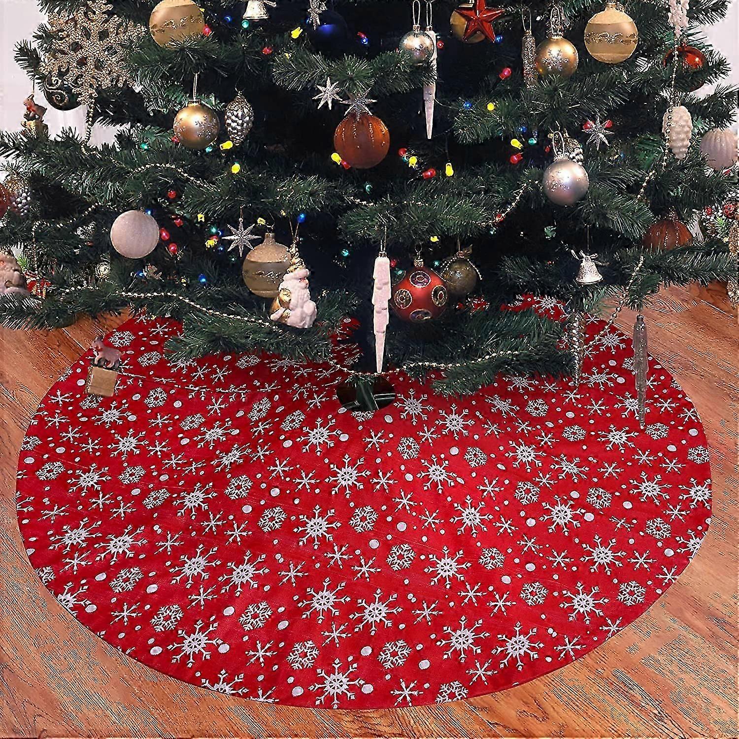 Snow Christmas Tree Skirt 32 inch Red Double layer Tree Skirt Snow Classic Tree Skirt Cushion