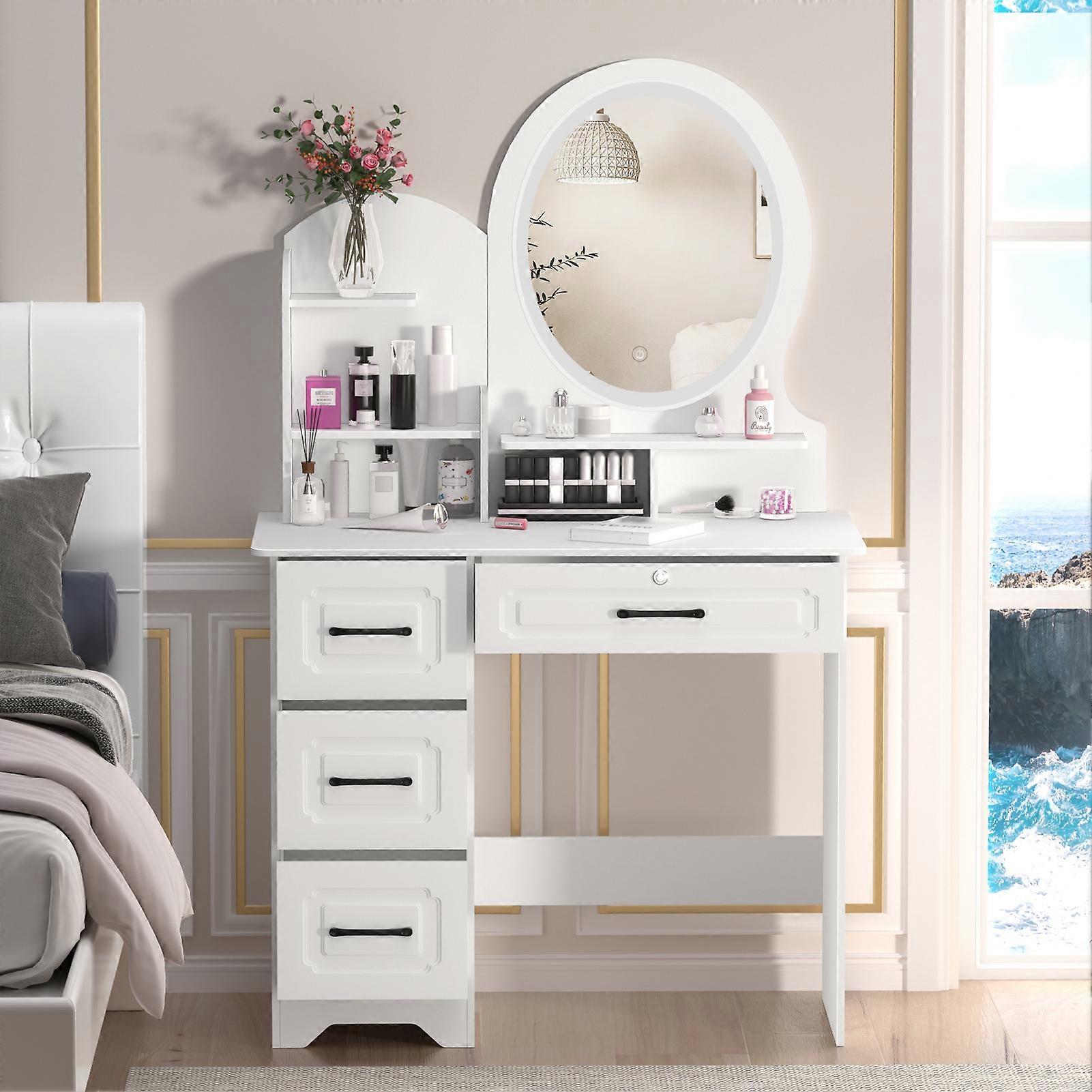 Makeup Vanity Table with Mirror, 4 Drawers, Bedroom Dressing Table