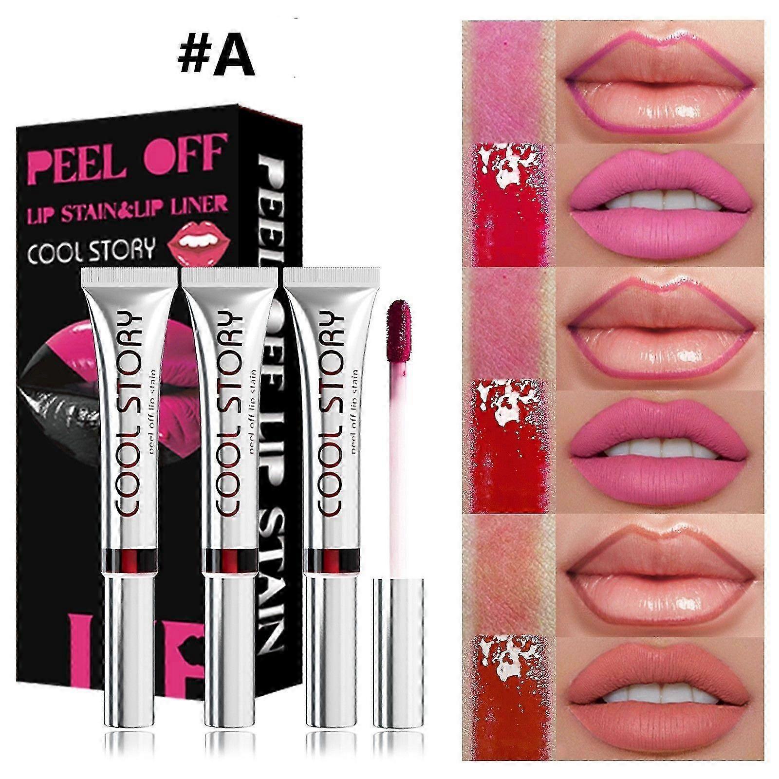 3 قطع Peel Off Lip Stain Lip Tint Set ، أحمر شفاه غير لامع وبطانة شفاه ، ملمع شفاه مقاوم للماء طويل الأمد ، طقم مكياج الشفاه Lipliner