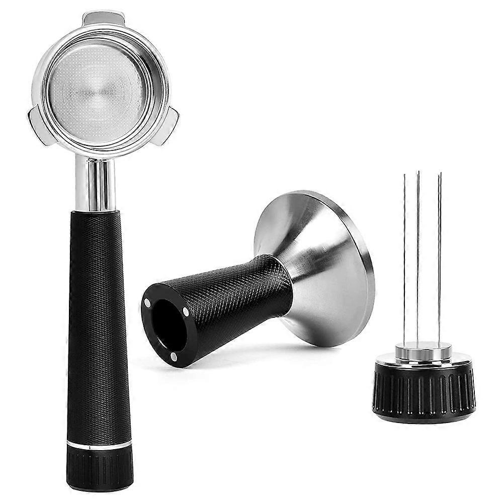 Kaffee-Tamper-Set 2 in 1 53 mm Kaffee-Tamper mit Rührer Edelstahl gebogener Boden Magnetischer Kaffeeverteiler-Tamper-Siebträger mit Filterkorb