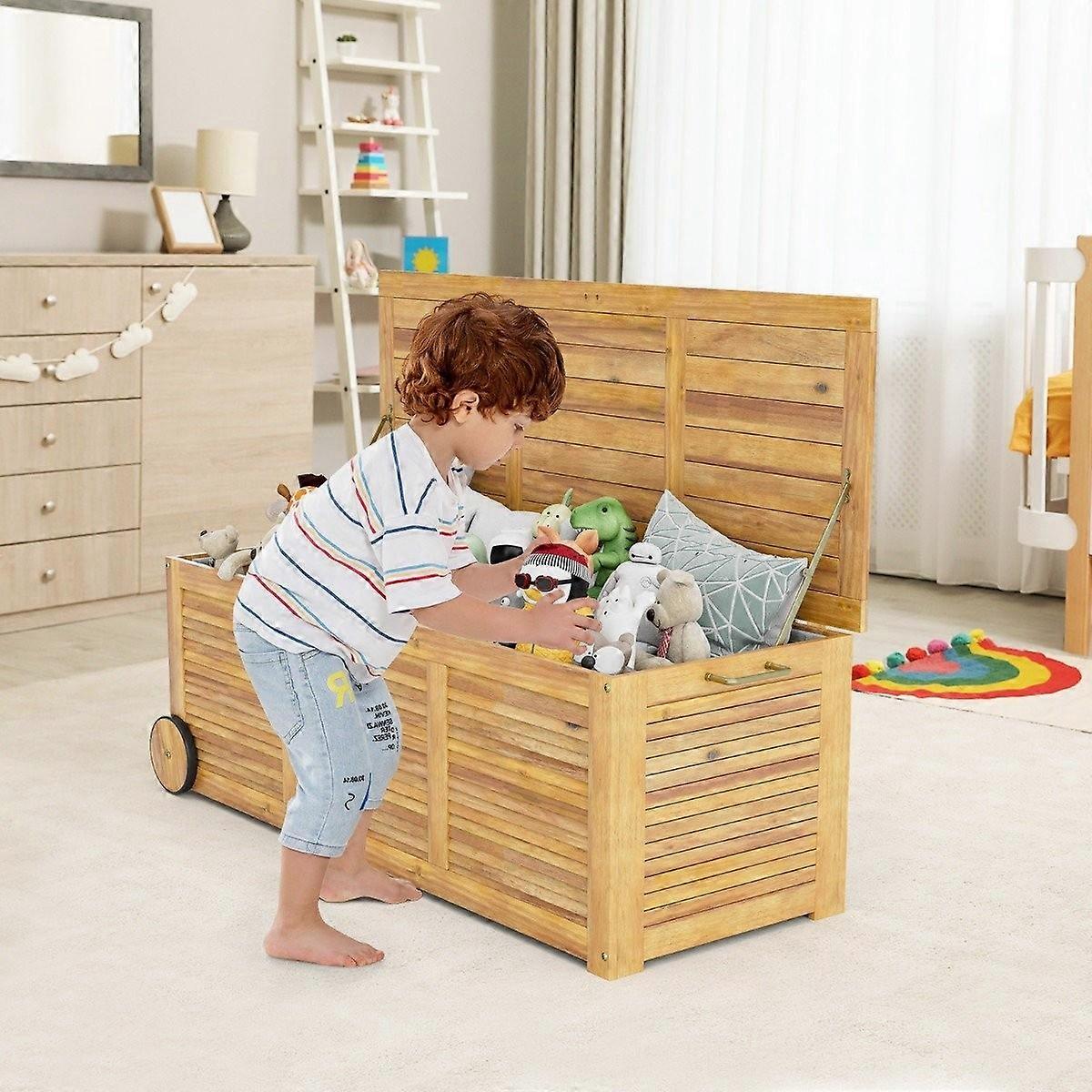 182L wooden garden box on wheels with waterproof inner bag & handle 127 x 50 x 45 cm