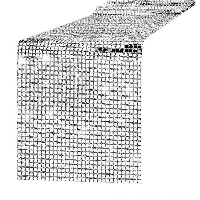 Disco Party Table Runner Mirror Silver Foil Table Runner Glitter Metallic Table Cover for Disco Danc