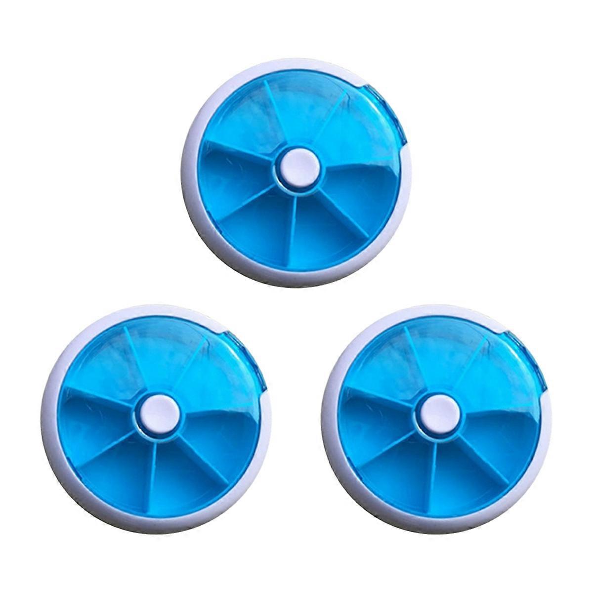 7 Day Pill Dispenser, Round Pill Box, Rotary Style Pill Cases Blue