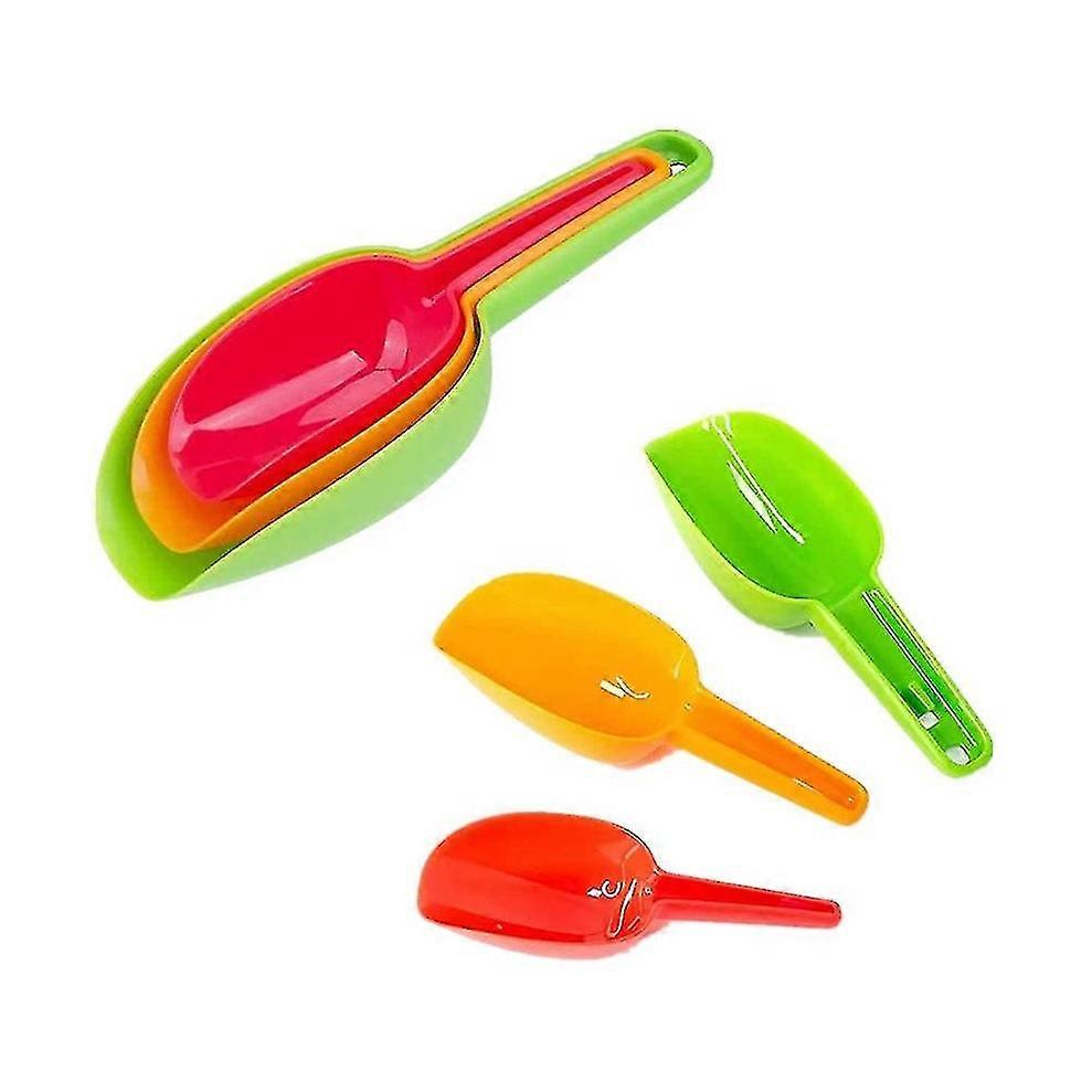 Ice Scoop, Set of 4 Multicolored Plastic Scoops with Long Handles, Ideal for Kitchen, Freezer, and Serving