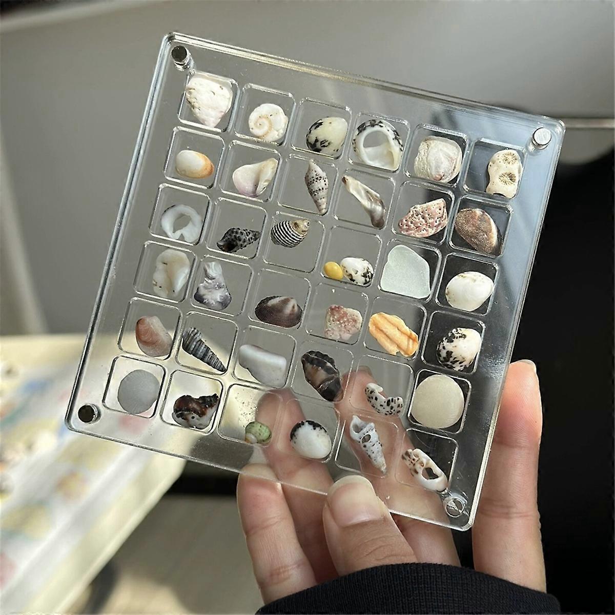 2PCS 36Grids Acrylic Clear Magnetic Seashell Display Box, Diamond Gemstone Beads Storage Display Org