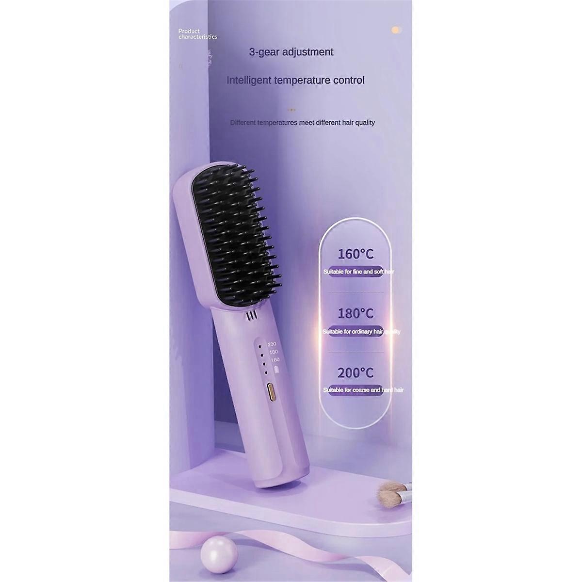 Hair Straightener 2500MAh Wireless Hot Comb and Straightening Brush-A