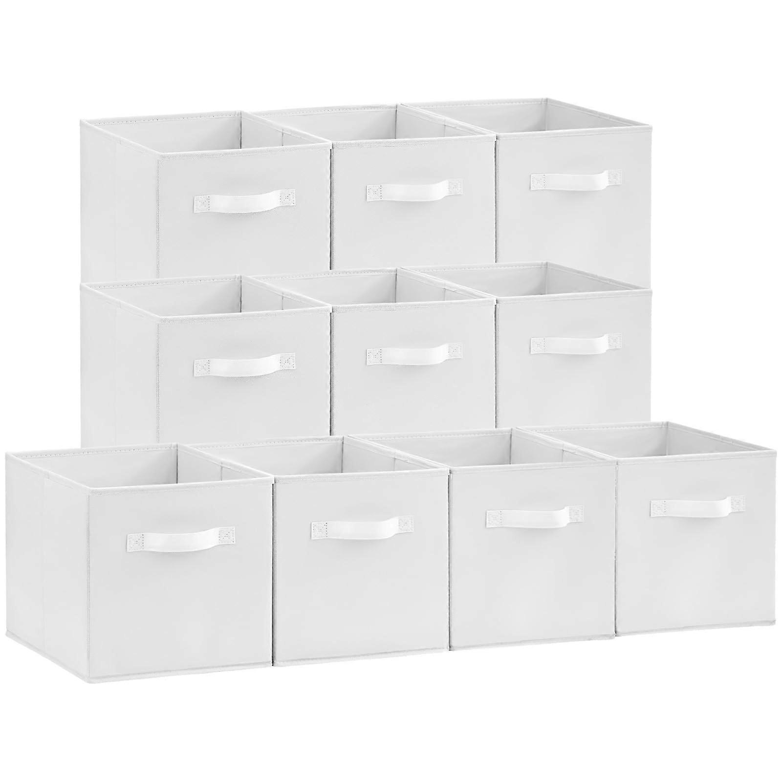 10 Packs Fabric Storage Cubes, 11 Inch Foldable Bins with Handles for Closet and Shelf Organization, White