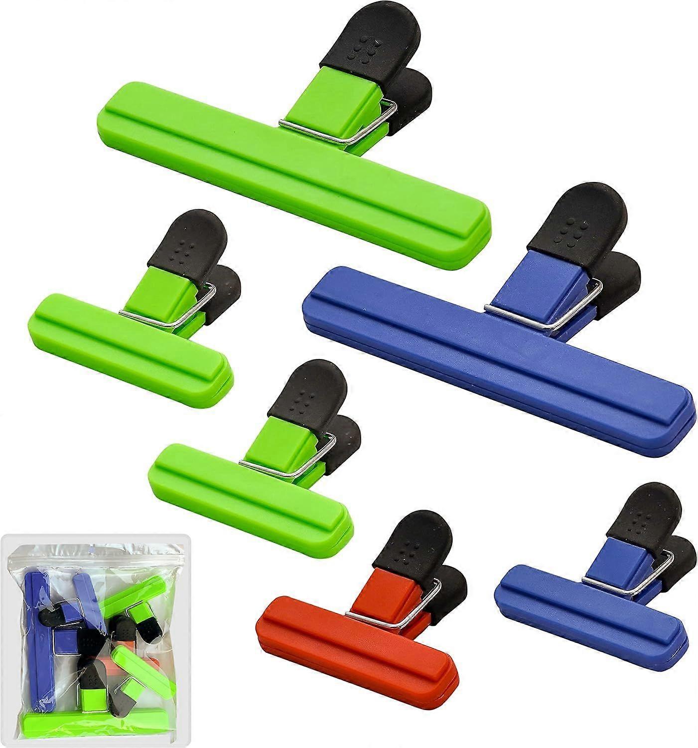 Shopping bag clips, 2 different sizes, 3 colors, 6 pieces total.