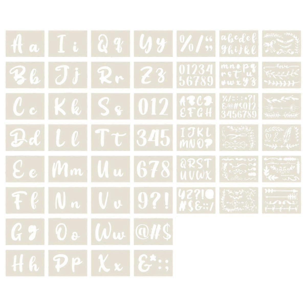 50PCS Calligraphy Stencil Alphabet  Reusable Cursive Stencil Alphabet Includes Letters, Numbers